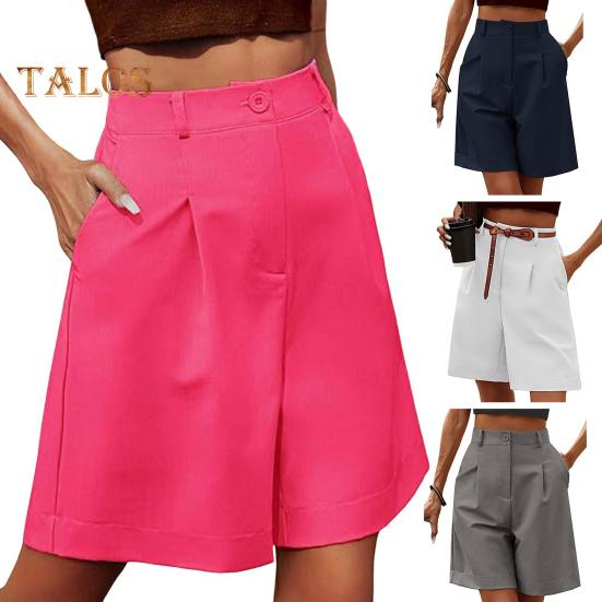 Pantaloncini da donna estivi Elastico a vita alta Tasche laterali larghe Dritto sopra il ginocchio Pantaloncini da ufficio casual da lavoro quotidiani traspiranti in tinta unita morbido