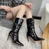 European Station Thin Heel Pointed Women's Medium Boots Autumn and Winter New Fashion Sleeve Pile Pile Women's Boots