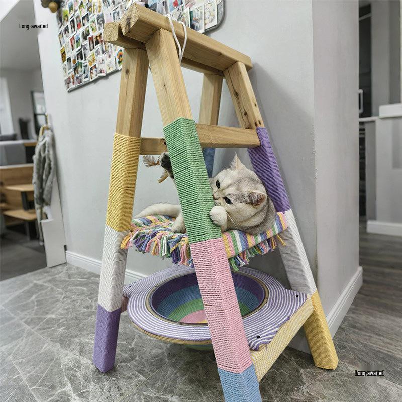 Handmade Colorful Cotton Rope Cat Tree DIY Kit - Large Anti-Scratch & Bite-Resistant Cat Scratching Post