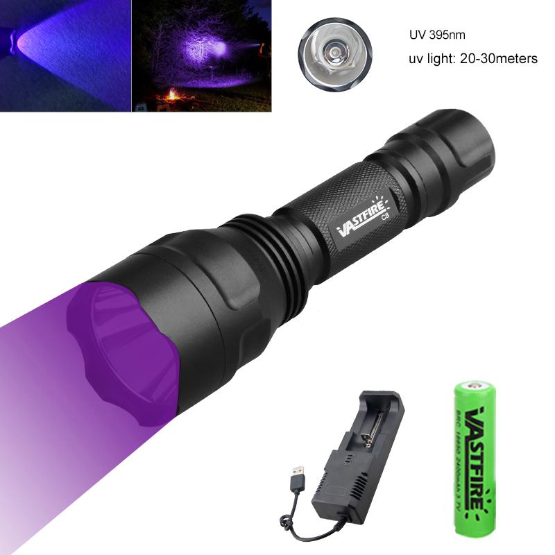 LED Tactical Hunting Torch Flashlight 395NM/Blue Light Aluminum Waterproof Outdoor Lighting USB Rechargeable Lamp Flashlight