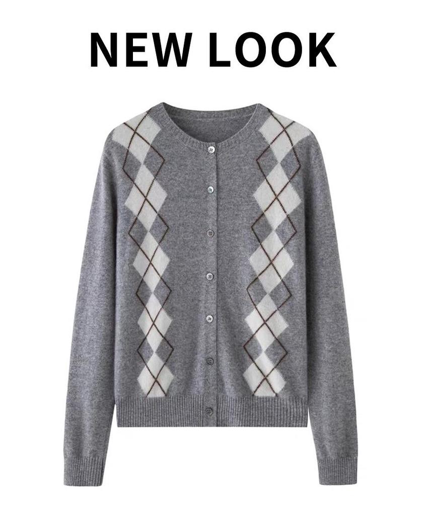 Women's 100% Wool Cashmere Cardigan, Round Neck, Loose Knit, Soft Thickened Coat for Autumn/Winter.
