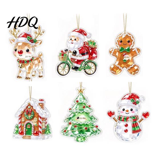 Acrylic Hanging Decor 2 Pcs Christmas Ornament Crystal Snowman Cat Santa Pattern Decoration Celebration Supplies Double Sided 2D Pendant for Holiday