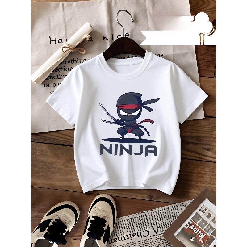 Europäische Größen Süßer Ninja-Charakter mit Schwert, T-Shirt für kleine Jungen, Weiches und bequemes Alltags-Oberteil, Geeignet für Zuhause