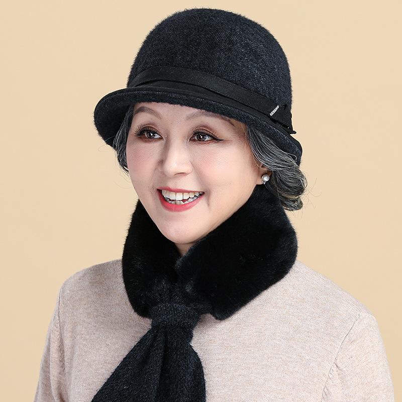 High-end Middle-aged Elderly Velvet Warm Hat, Female Mother Temperament Mink Top Hat, Autumn and Winter Basin Hat, Old Lady Hat