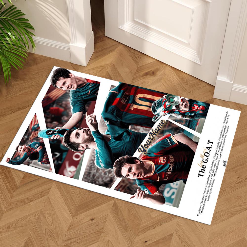 Messi Personalized Name Floor Mat Perfect for Dormitory Dining Room Balcony Foyer Antislip Carpet Anime Office Decor Perfect Gift for Friends & Family