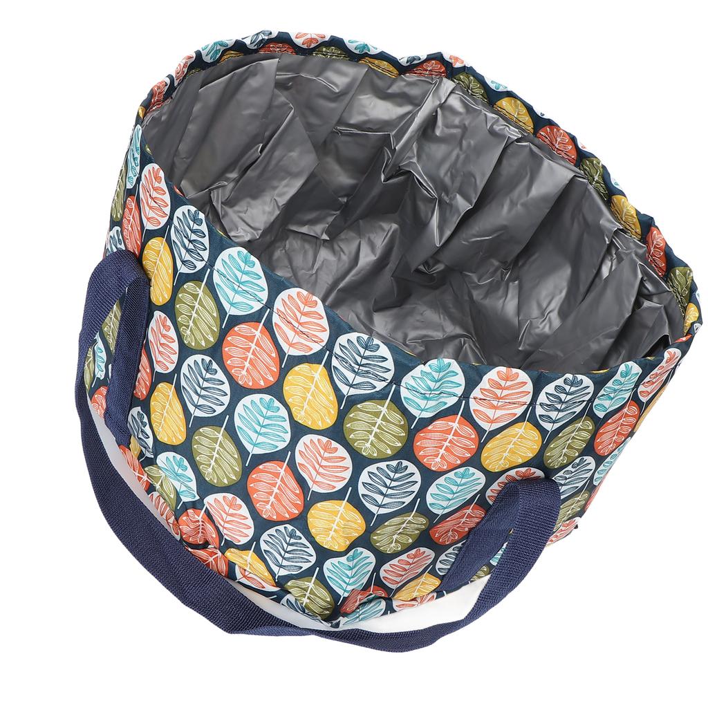 Collapsible Foot Soaking Basin Polyester Waterproof Handle Rope Foot Bath Water Bucket 21L Large Leaf Pattern