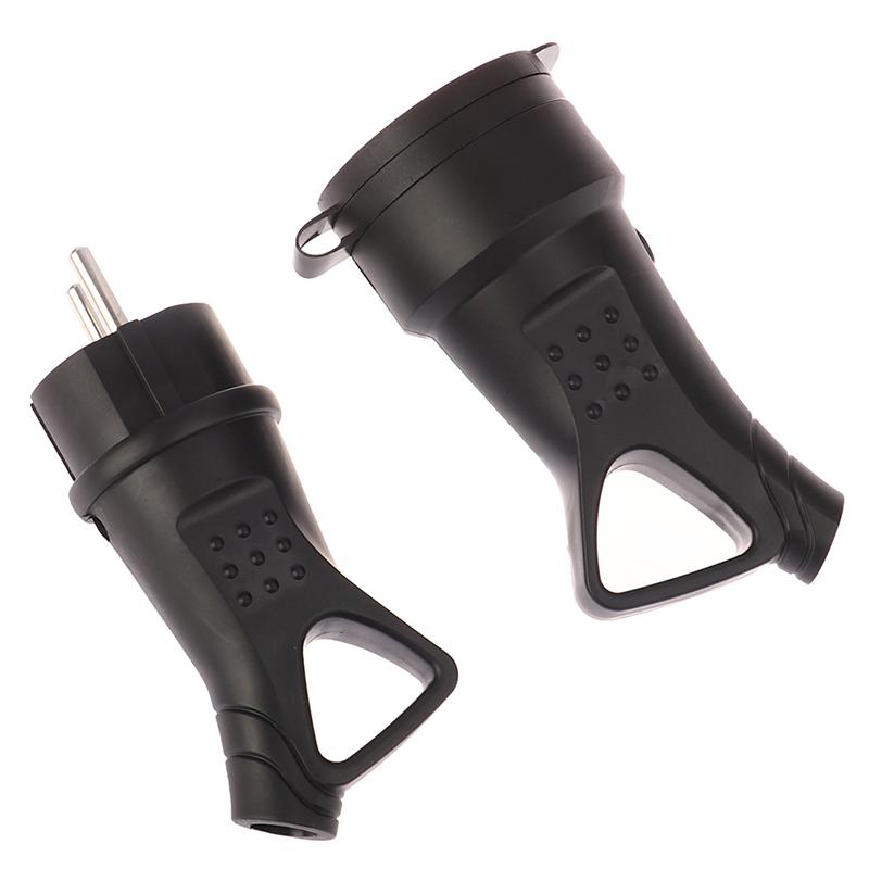 Eu Rubber Waterproof Socket Plug Electrial Grounded European Connector With Cover Ip54 For Diy Power Cable Cord 16A 250V