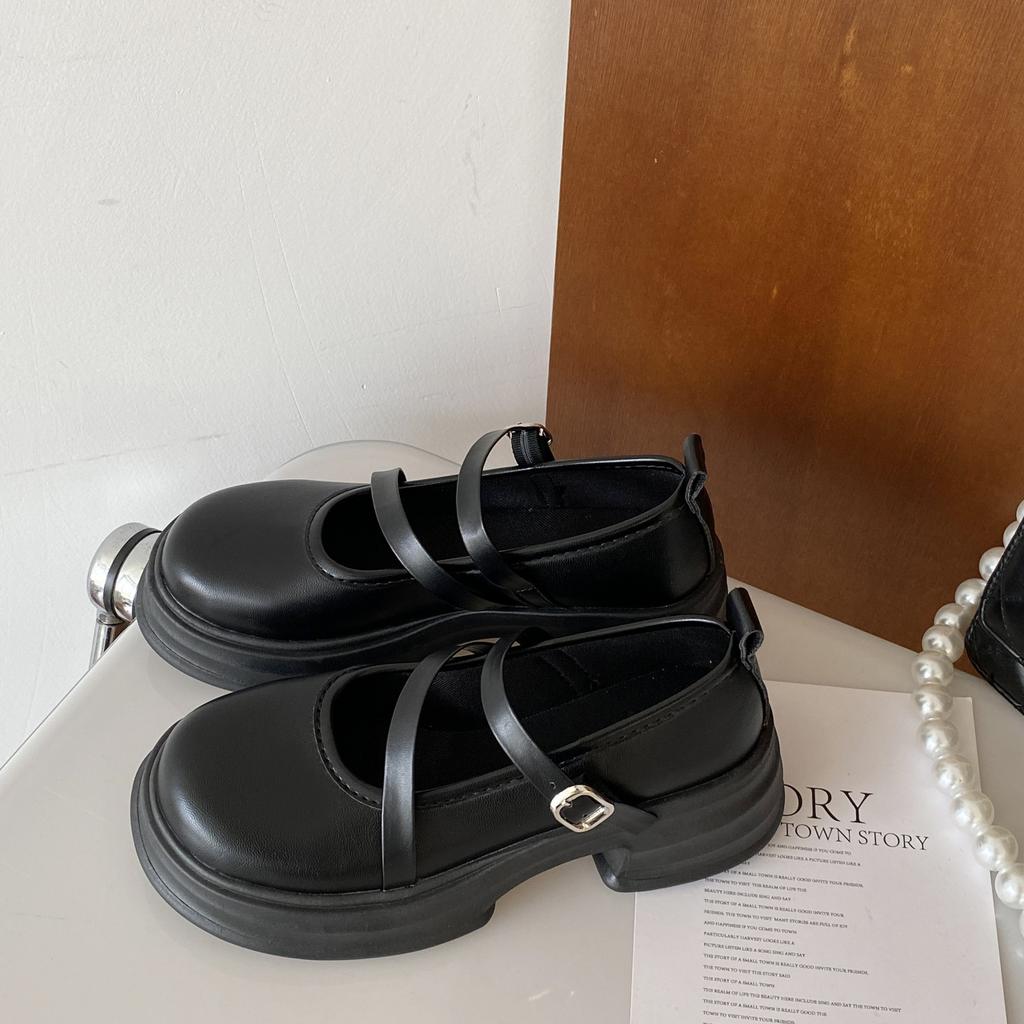 Fashion Womens Mary Jane Shoes Adjustable Buckle Strap Platform Flats Preppy Schoolgirl Style Shallow Cut Casual Shoes Non-Slip Oxfords