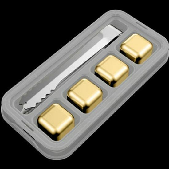 Sada kostek ledu na whisky z nerezové oceli zlatá - kovová rychlomrazicí ocel 304 na whisky, víno a další