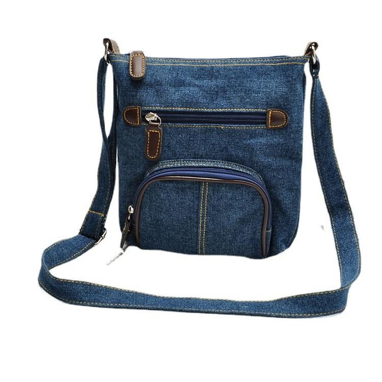 Borsa a Tracolla in Denim da Donna con Chiusura a Zip e Tasca Interna per Uso Quotidiano Casual