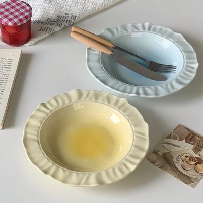 French Irregular Embossed Lace Plate Fruit Plate Pasta Plate Retro Solid Color Skirt Plate Cream Plate Dessert Plate