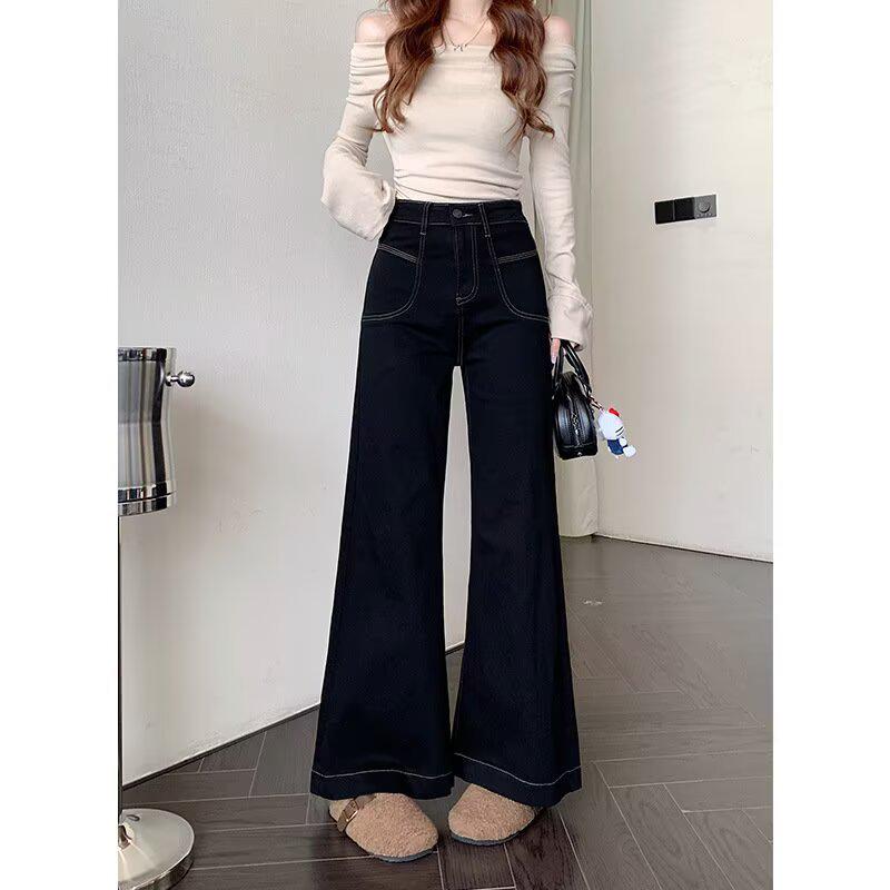 

Plus Size High Waist Black Wide Leg Jeans for Women – 2026 New Style, Slimming Fit for Pear Shape M чёрный