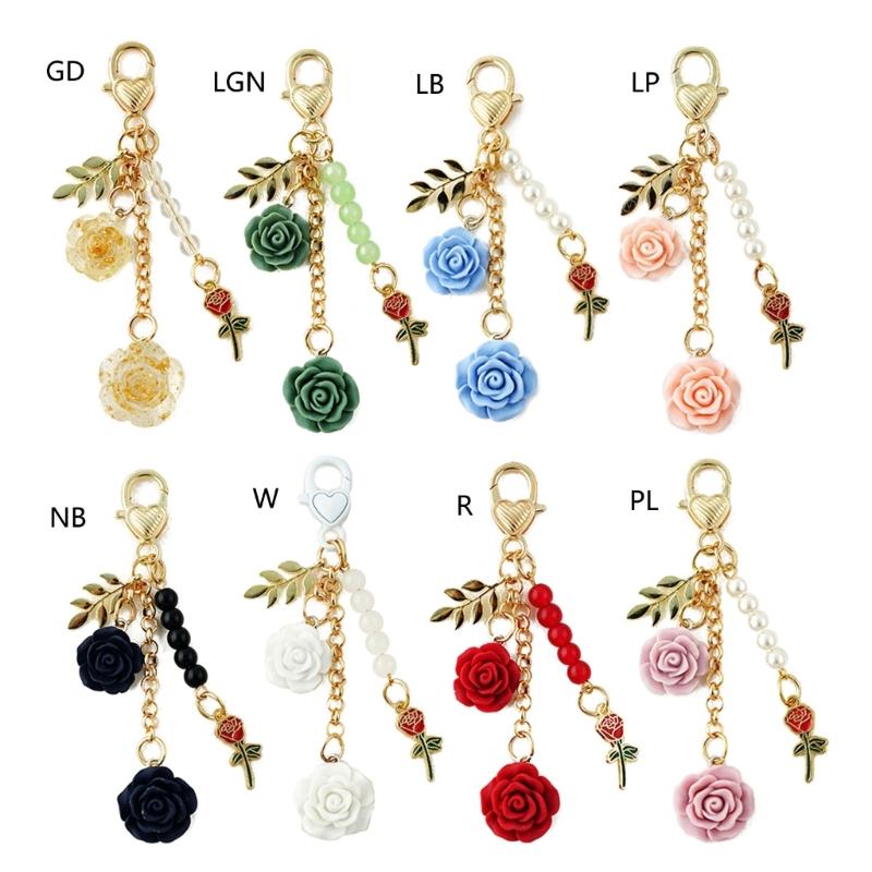 Fashion Rose Camellia Charm Keyring Backpack Decoration Handmade Pendant Keyring Fashion Bag Charm Sweet Cool Keychain