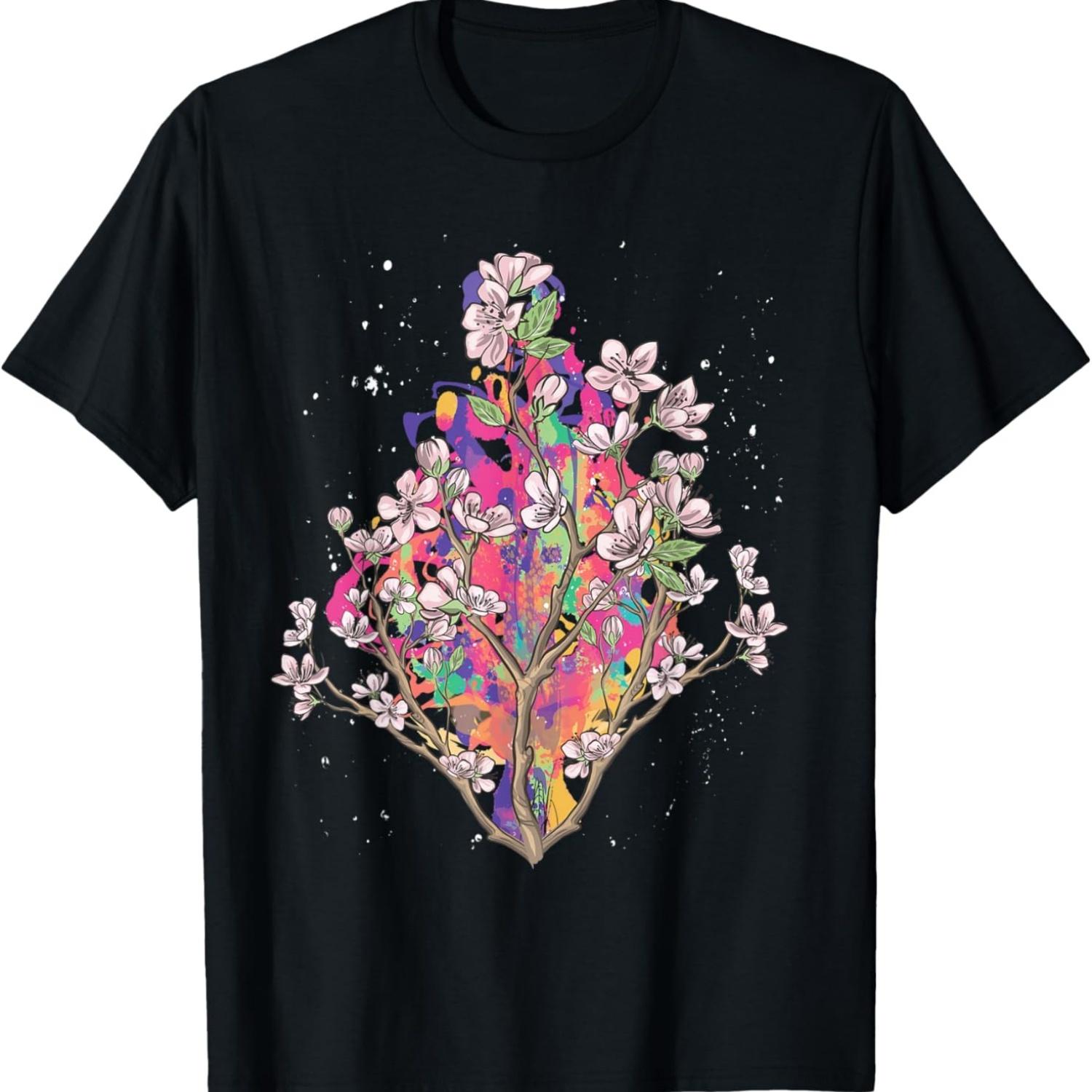Floral  Sakura Japan Pink Flower Cherry Blossom T-Shirt S чёрный