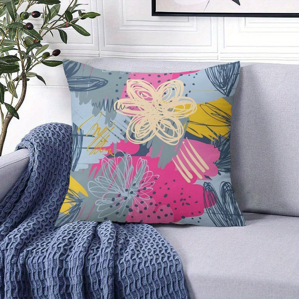 Abstract Floral Doodles square Jacquard Pillow Cover for Sofa Office Waist Cushion Cover Home Decorative Pillowcase