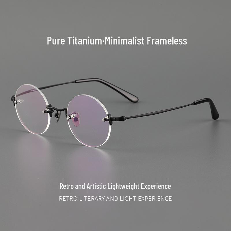 

Japanese Handmade Retro Round Eyeglasses: Turtle Style Myopia Rimless Pure Titanium Frame KMN272 прозрачный