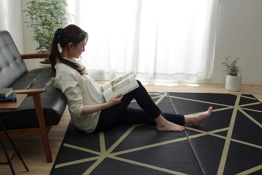 IKEHIKO Igusa Rug, F Levin, Black, Approx. 191 X 191 Cm, Soft with Backing, Made In Japan #8245829