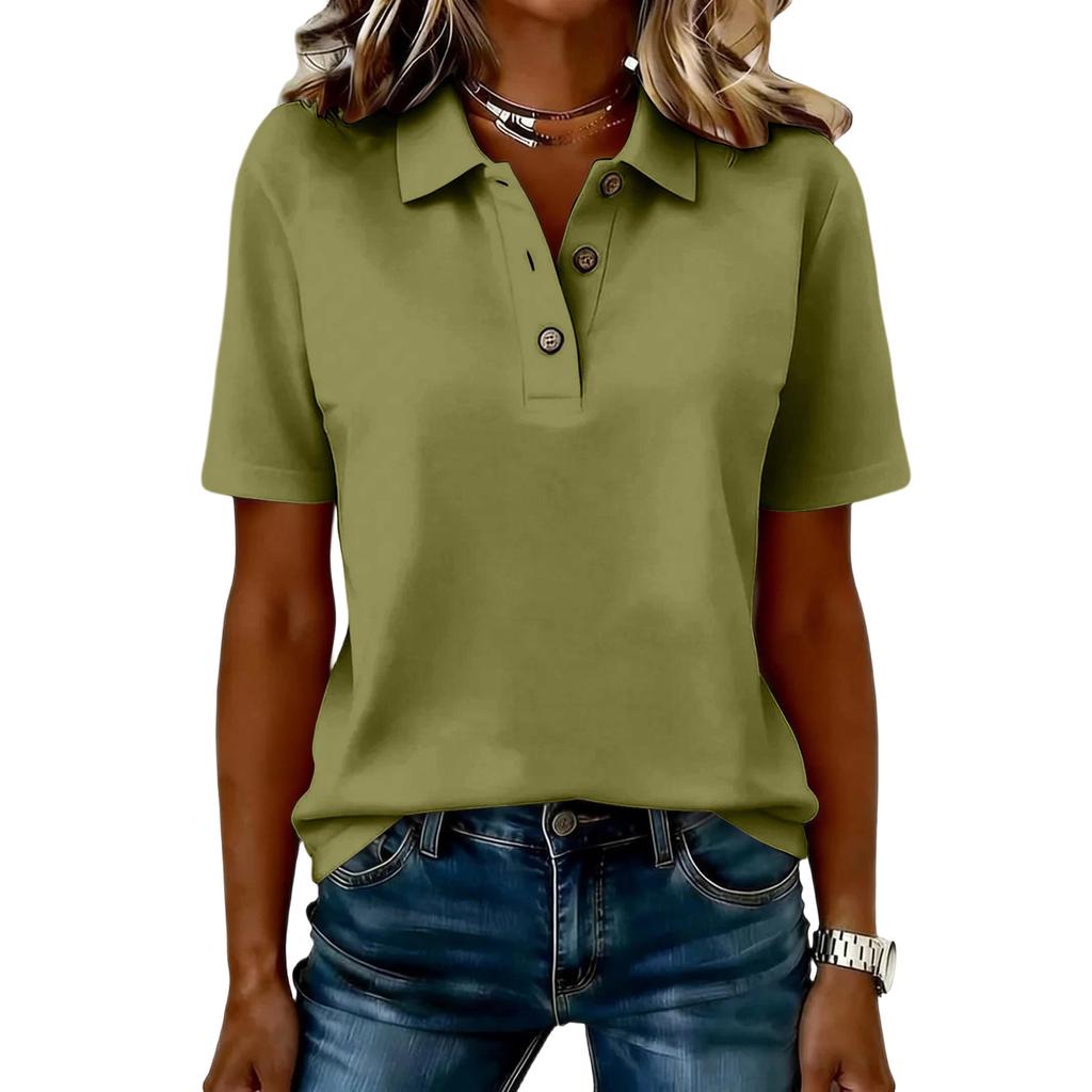 Women's Fashion Casual Lapel Short Sleeve Color Shirt Women's Button Up Tops