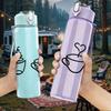 1PC Three Coffee Cup Heart Outline 750ml Color Plastic Sports Water Bottle Leakproof Flip Straw Lid Suitable for Sports Office Home Use