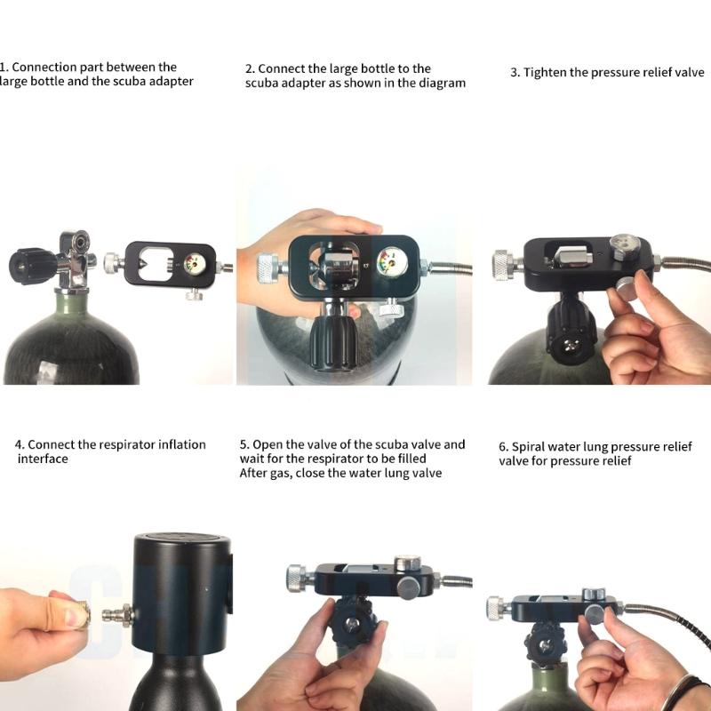 Scubas Diving Tanks Refill Adapter With Gauge and Hose Aluminum Alloys Diving Oxygen Cylinder Refill Adapter Enduring