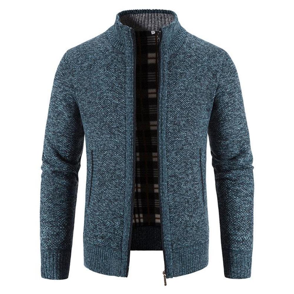 Jeseň a zima pánske plus zamatový hrubý stojačik sveter sveter teplý sveter kabát na zips cardigan pánsky trend