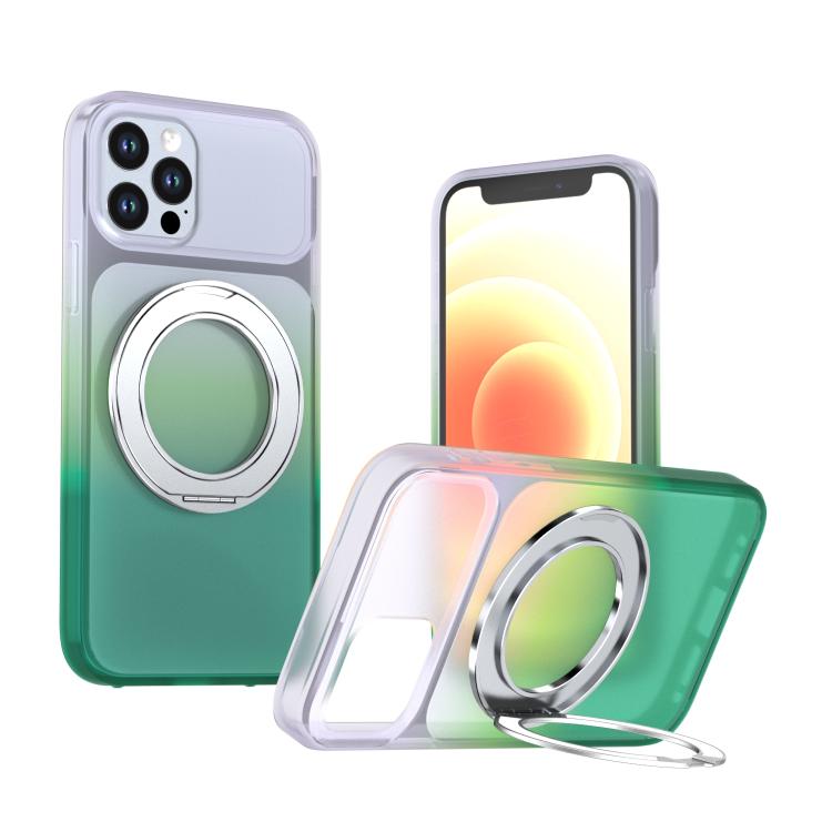 Phantom Skin Feel Gradient PC+TPU Phone Case With 360° Rotating Metal Holder, Magnetic Wireless Charging Shockproof Protective Cover