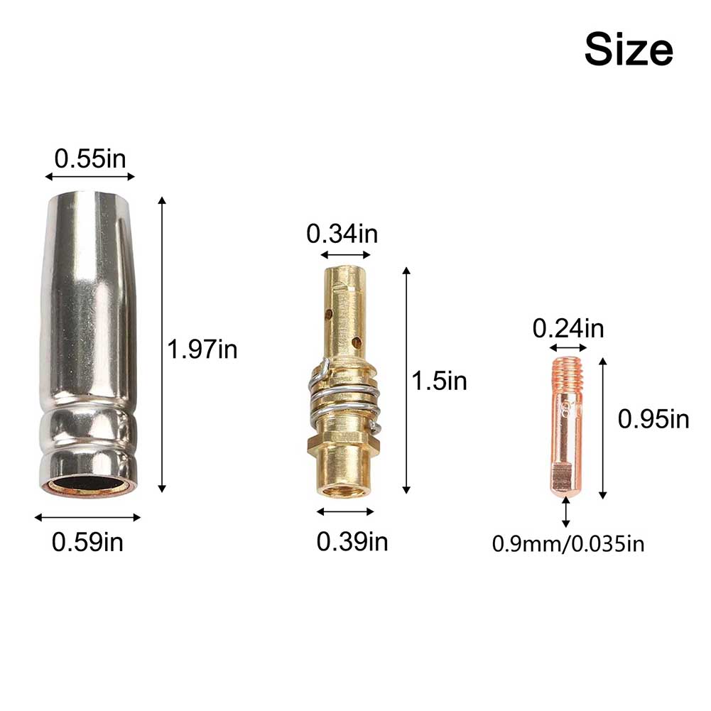 26PCS For MIG Welding Tip Nozzle Kit for 15AK AK15 MB15 Welders Includes 20 X 0.9mm Tips 3 Gas Nozzles 3 Diffusers for Repairs