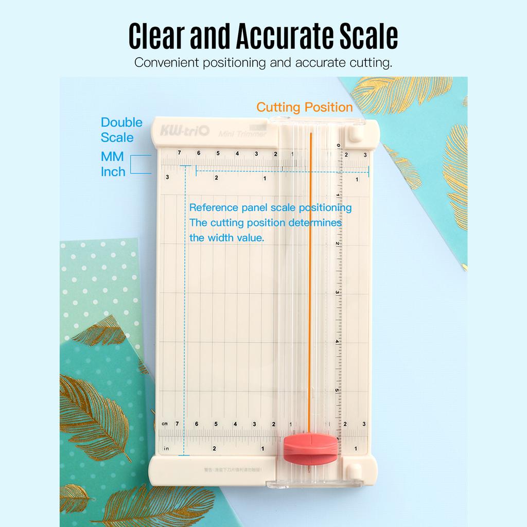 KW trio Mini Tragbarer Papierschneider Bastelpapierschneider 6,3 Zoll Schnittlänge mit geradem Schneidkopf Skalendesign