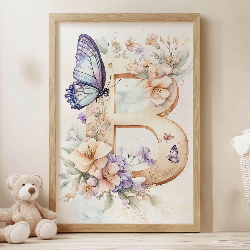 Plakat "B" W Kwiatach I Motylach Plakat "B" W Kwiatach I Motylach, 40X50 Cm, Rama Aluminiowa Czarna, Papier Matowy 230 Gsm