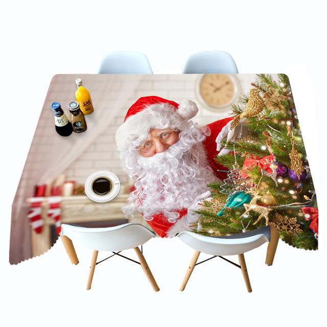 Christmas Tree Tablecloth Santa Claus Gift Rectangular Round Table Cover Towel Holiday Decor