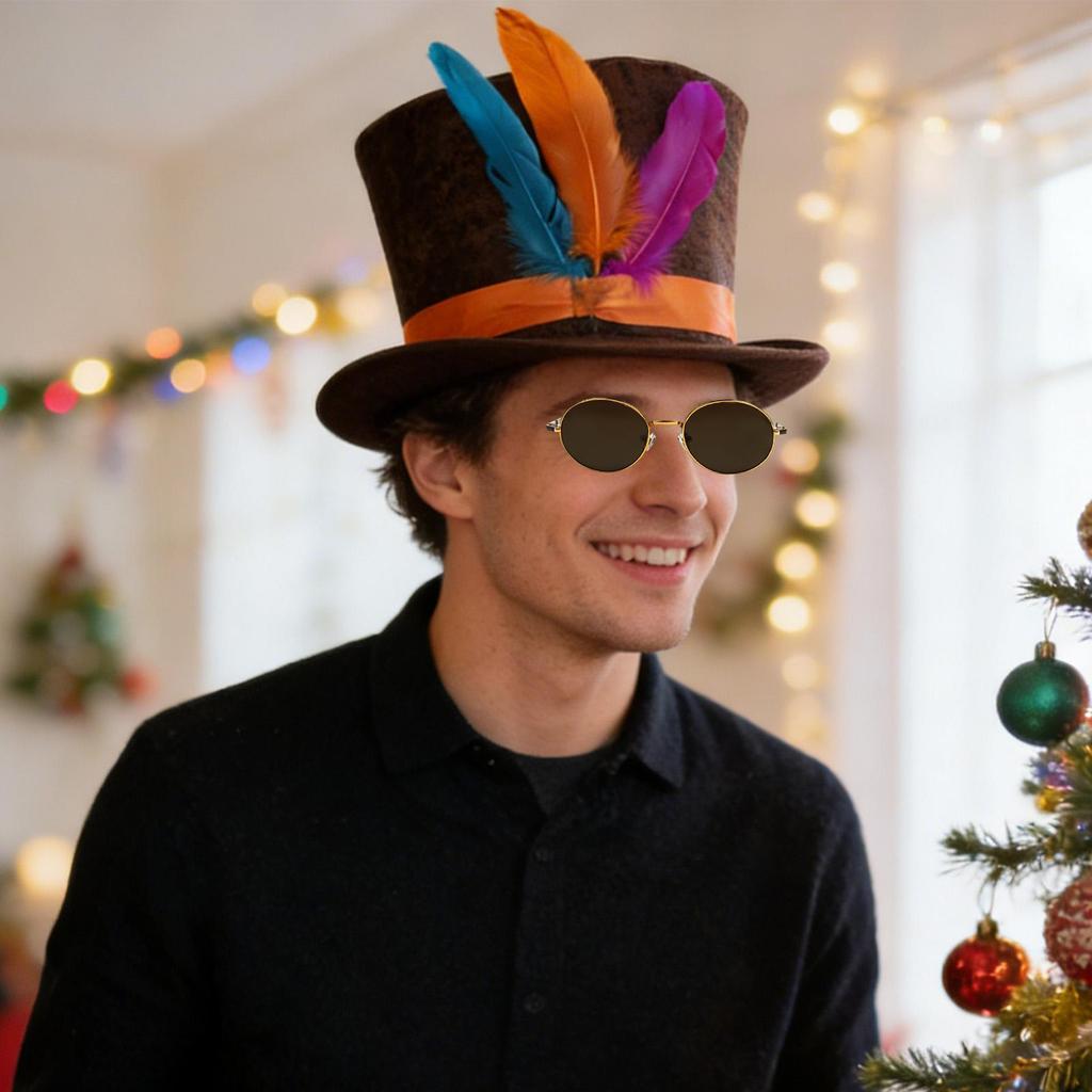 Cappello a Cilindro da Mago Costume Accessorio Piuma Artificiale per Mascherata Nightclub Adulti