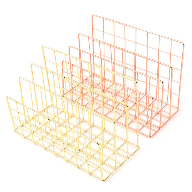 Nordic Style Wrought Iron Metal Three Grid Bookshelf, Home Office Desktop Storage Rack, Wrought Iron Simple Storage Rack