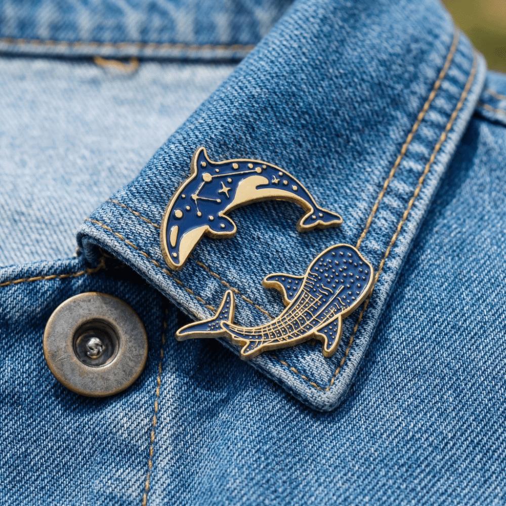 2 pcs Light Luxury Whale Dolphin Brooch Animal Vintage Whale Dolphin Badge Clothes Decoration Fish Shaped Metal Badge Female