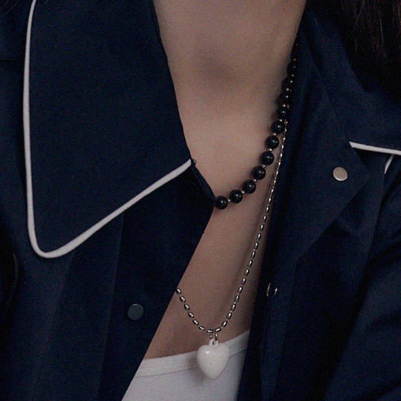 Denu Color Jamstone and Heart Layered Necklace[set]