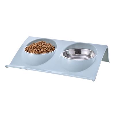 Double Dog Bowl Sloped Stainless Proof Pet Cat Feeder Water Food Feeding Station S