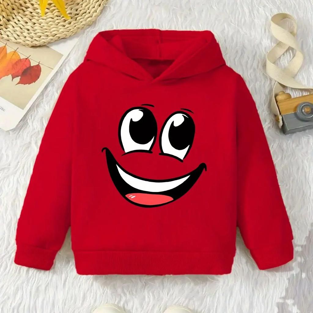 Kids Smiley Face Hoodie Emoji Graphic Print Pullover Sweatshirt Boys Girls Kawaii Cartoon Streetwear Casual Hooded Top Autumn