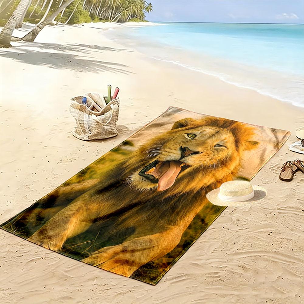 Majestic Lion Roaring Vibrance Print Beach Towel, Quick Drying, Suitable for Travel, Outdoor Sports, Jogging, the Beach and Swimming, Gift