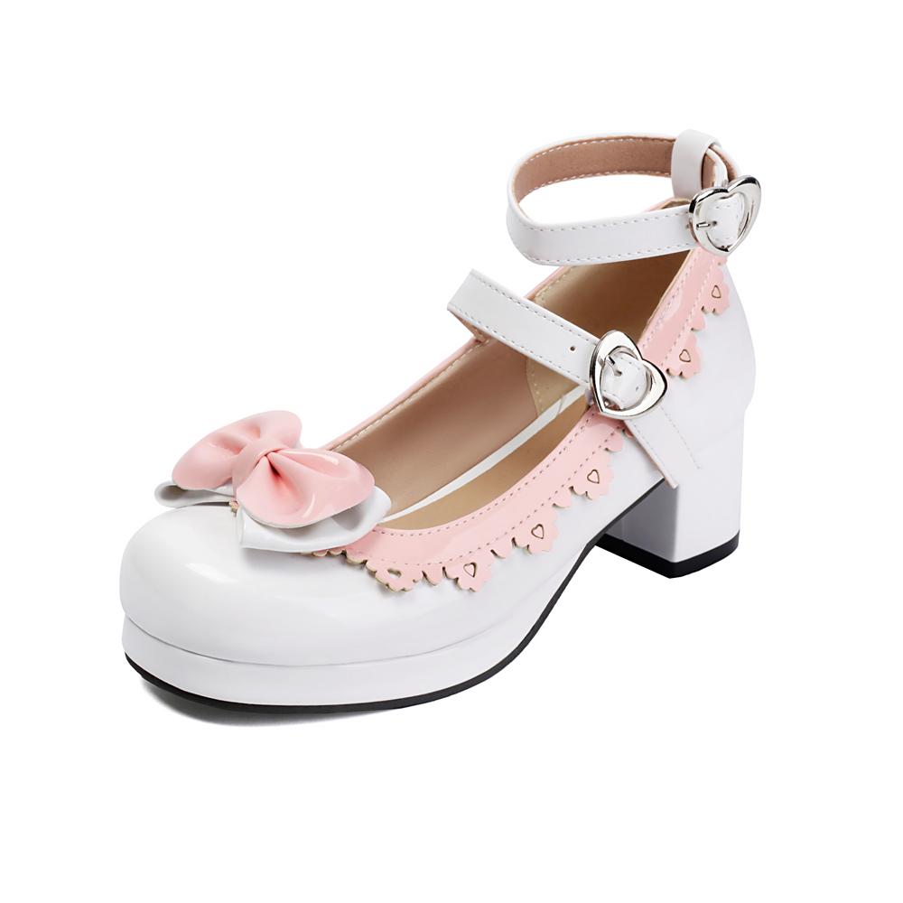 Fashion Girls Sweet Lolita Ruffles Bowknot Lace Bridal Wedding Shoes Women High Heels Bordered Princess Cosplay Party Pink Size 34-48