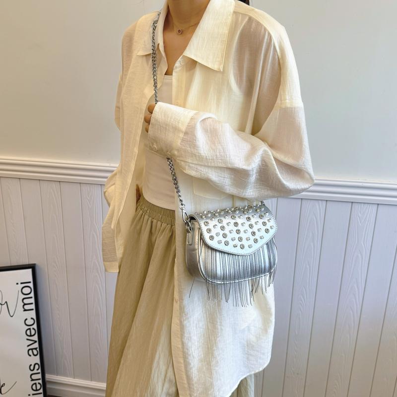 Exquisite Chains Tassel Square Shoulder Bags PU Diamonds Personality High Quality Crossbody Women's Bags 2024 Fashion Hot Trendy