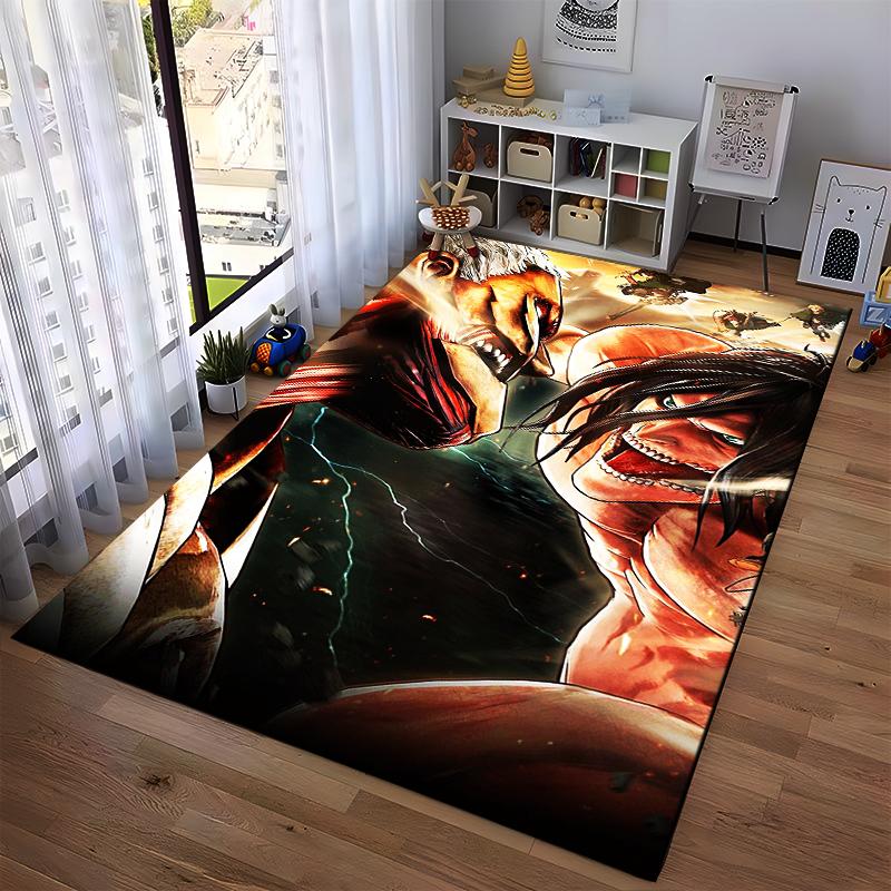 "Anime Battle Scene Carpet with Titans Print, Dark Room Decoration" Suitable for Use As an Anti-slip for Living Room Bedroom Sofas