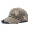 European and American Tide Pure Cotton Washed Ponytail Hole Five Pointed Star Baseball Cap Fashion Ponytail Hole Curved Brim Cap
