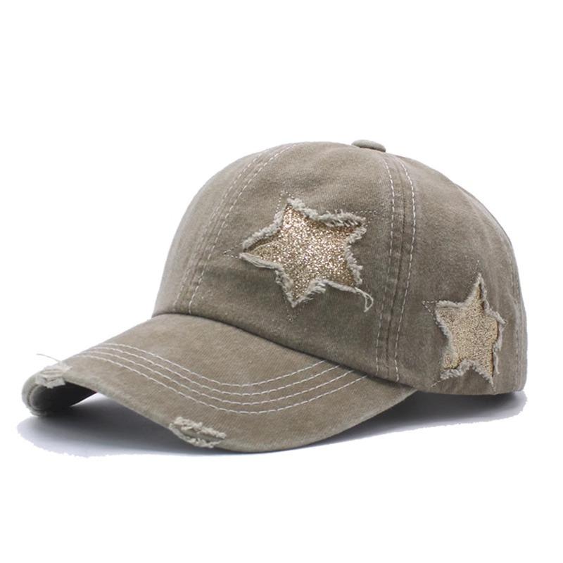 European and American Tide Pure Cotton Washed Ponytail Hole Five Pointed Star Baseball Cap Fashion Ponytail Hole Curved Brim Cap