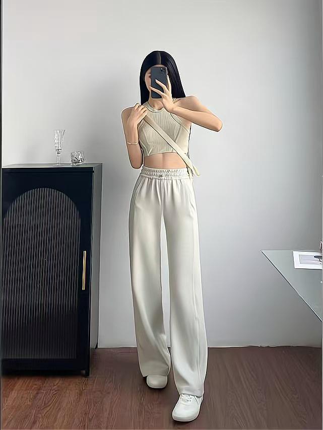 

Lulusiweifute Speed High-Waisted Ribbed Wide-Leg Trousers, Versatile Elastic Waist Casual Autumn/Winter Pants XXXL / Size 12