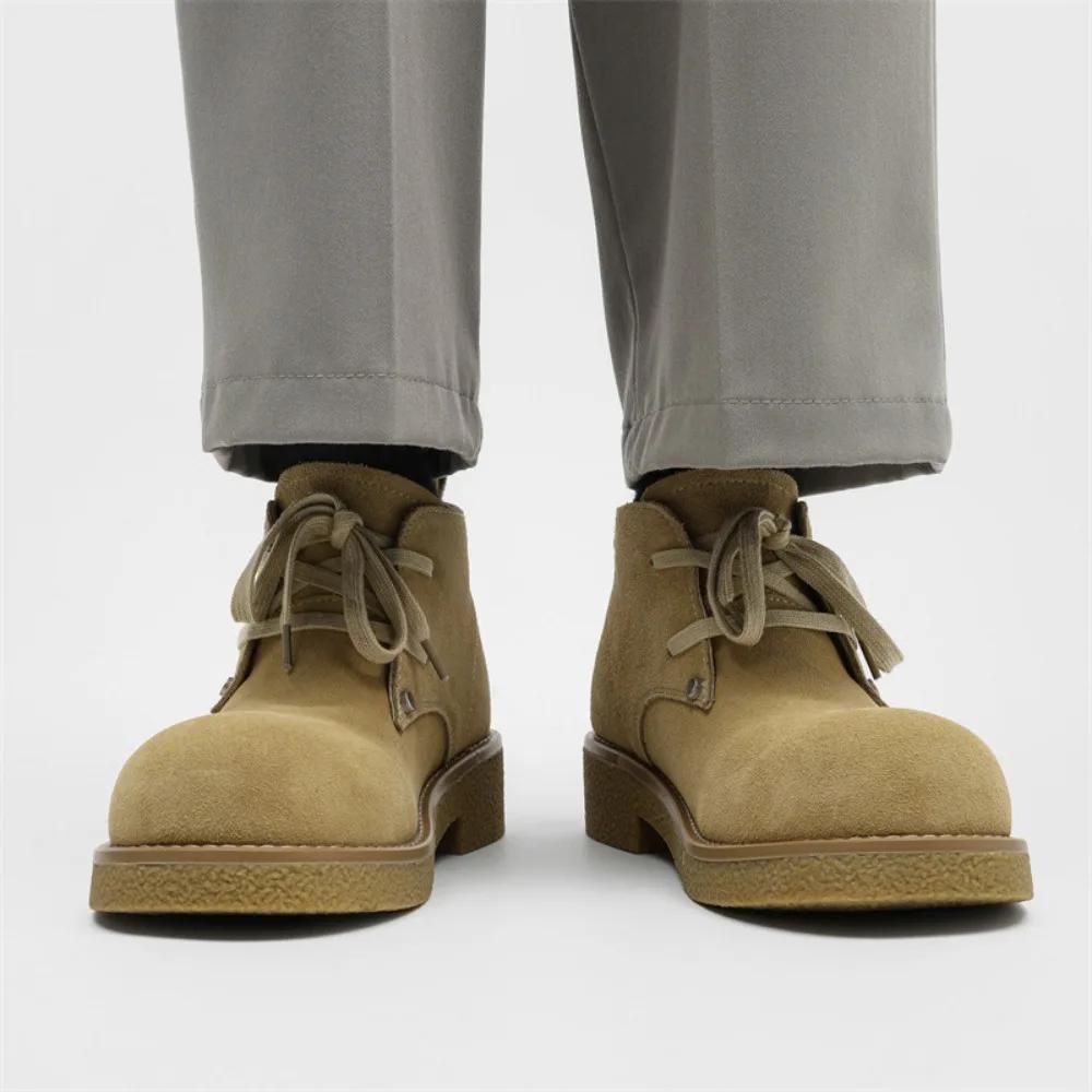 Pánské kotníkové boty Derby z hovězí semišové kůže, pánské ležérní pracovní boty s kulatou špičkou a smyslem pro design, pánské ležérní kožené boty