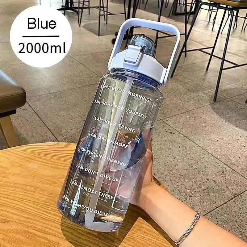 Large Capacity Water Cup 2 Liters Network Red Ins Trend Straw Cup Sports With Scale Portable Simple Leak Proof Portable Drop Res