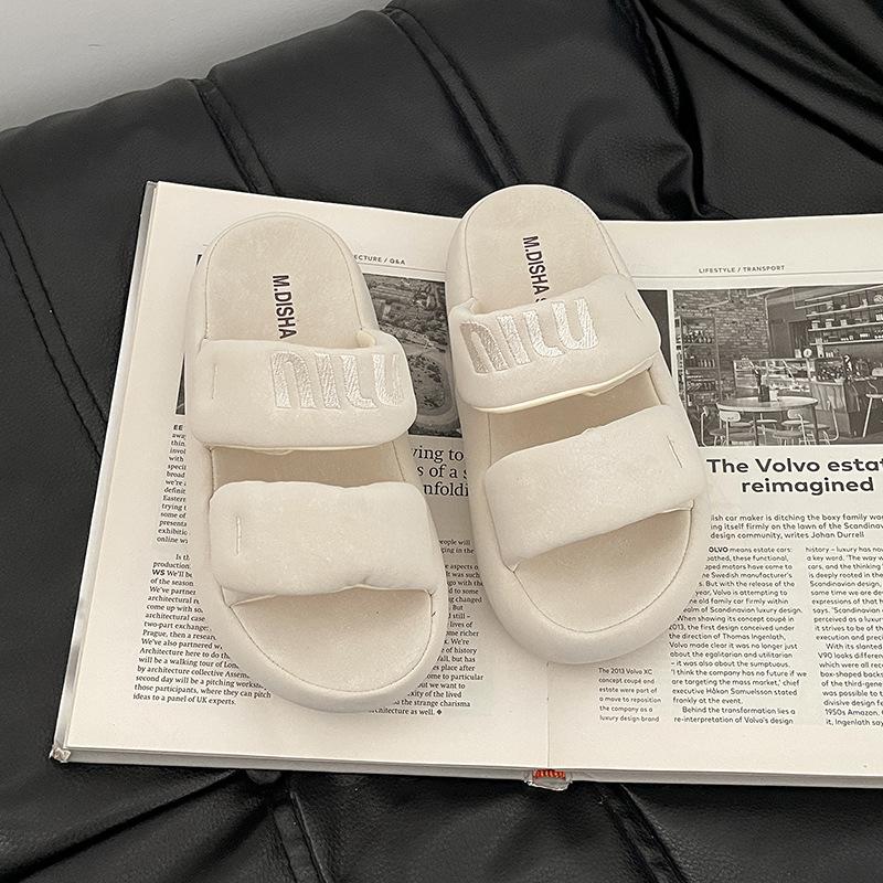 Stylish Simple and Versatile Velcro Platform Slippers Women's 2025 Summer New Casual One-word Drag Casual Cool Slippers