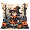 Home Decor Cute Witch And Pumpkins Halloween Pillow Cover Pattern Cushion Cover Suitable For Sofa Bedroom Car Pillow Cover