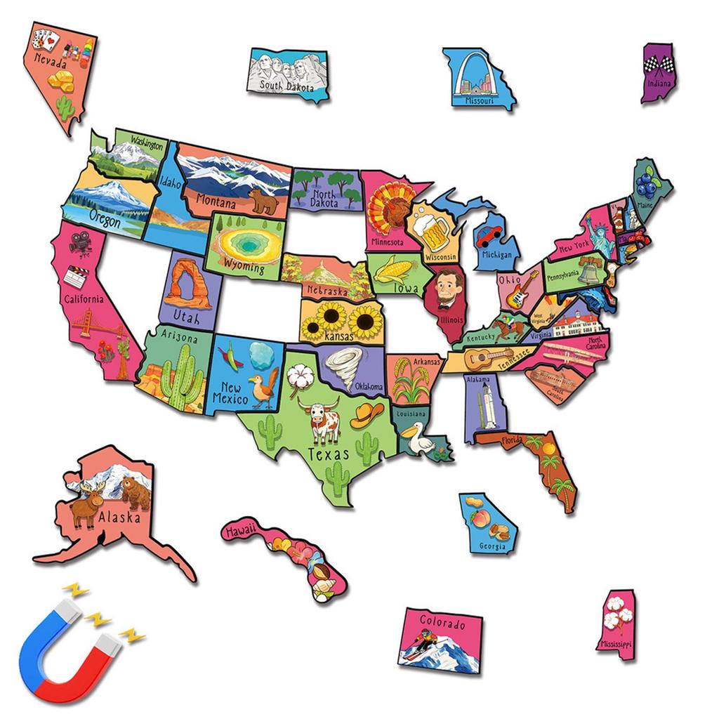 Magnetische Puzzle-Sticker mit den 50 Bundesstaaten der Vereinigten Staaten, mit Reisebezug . PVC Magnetische Puzzle-Aufkleber.
