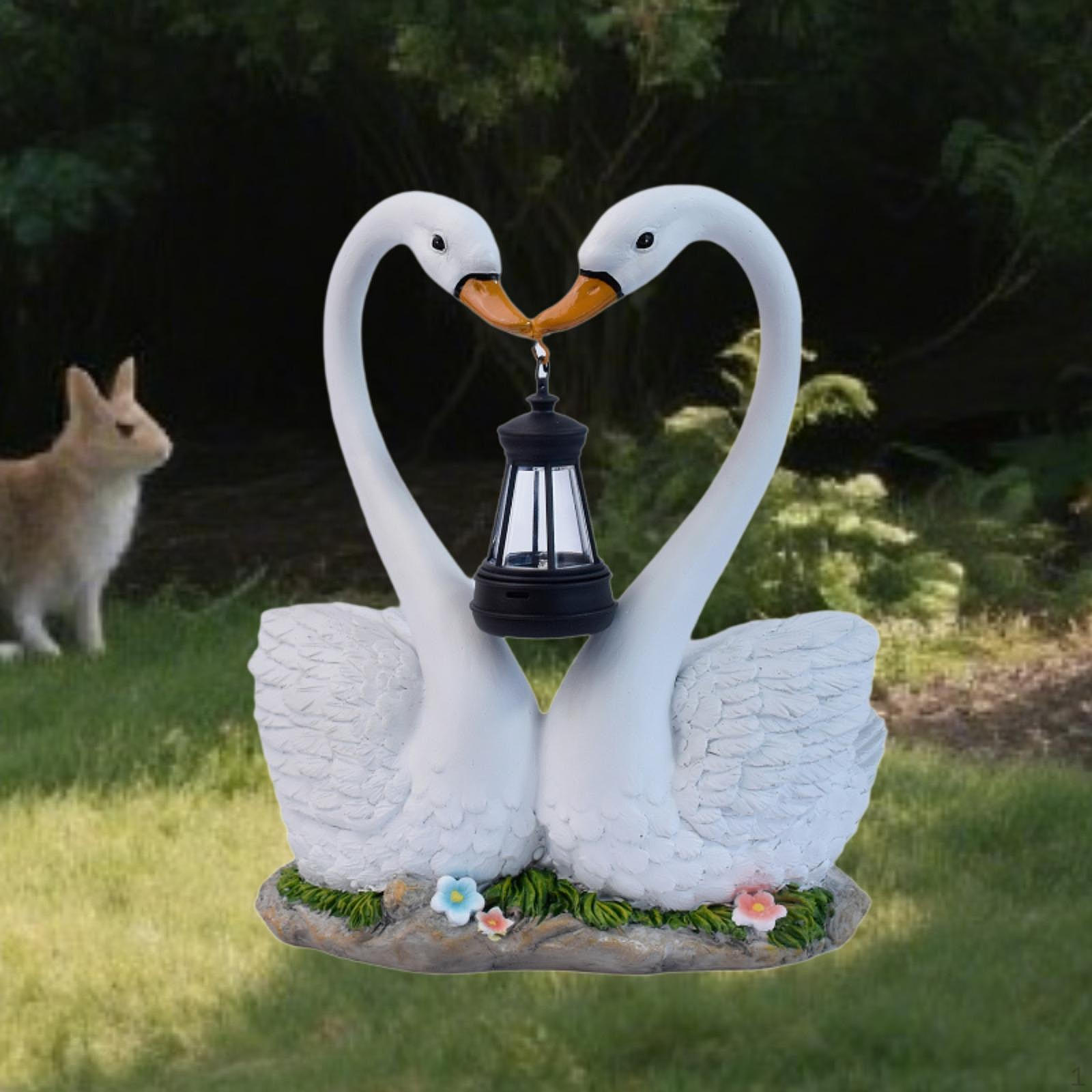 

Swan Outdoor Statue Ornament with Solar Lights Decoration Housewarming Gifts Animal Figurine Resin
