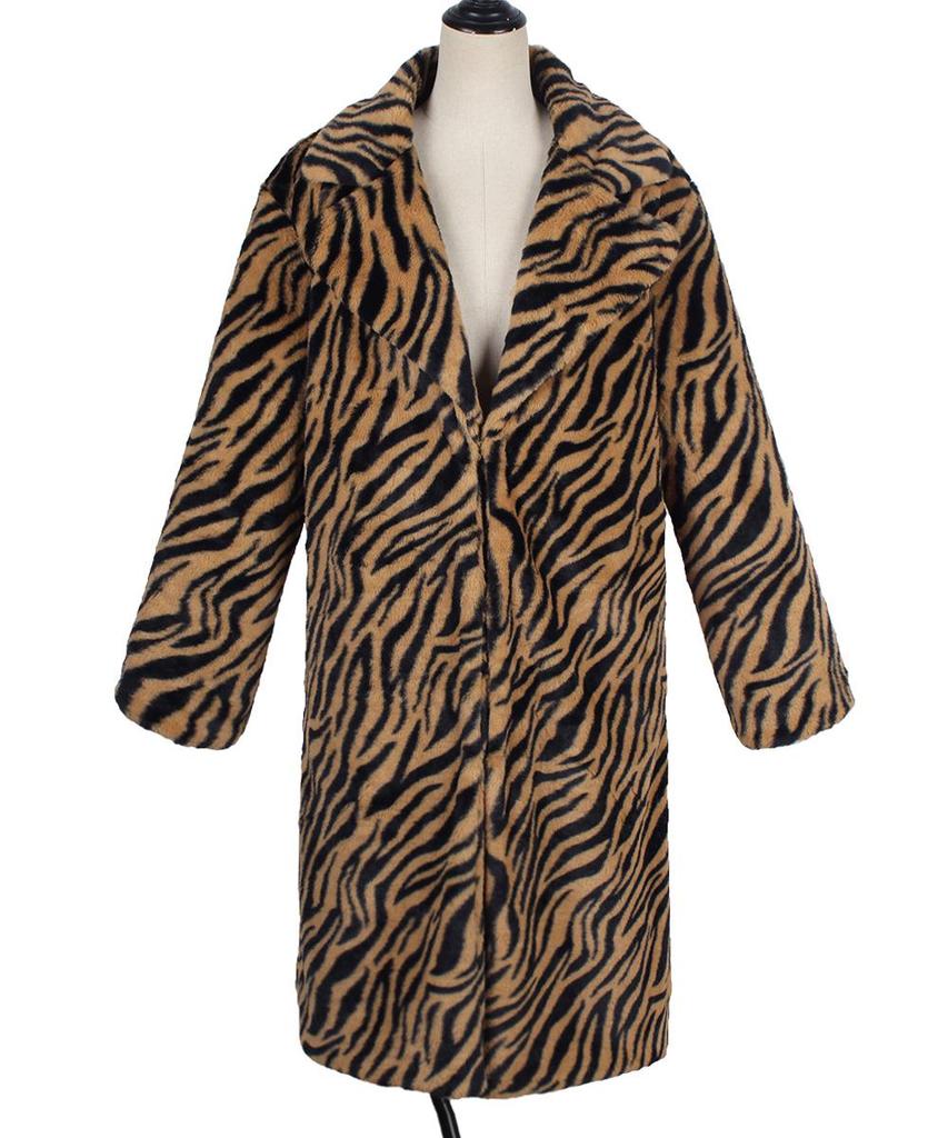 2023 Autumn Zebra Print Faux Fur Coat: European-American Fashion Long Plush Coat